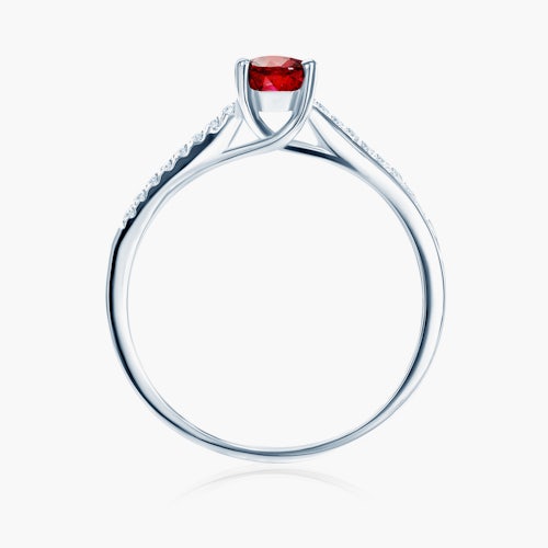 Pierścionek zaręczynowy SAVICKI: białe złoto, rubin, diamenty